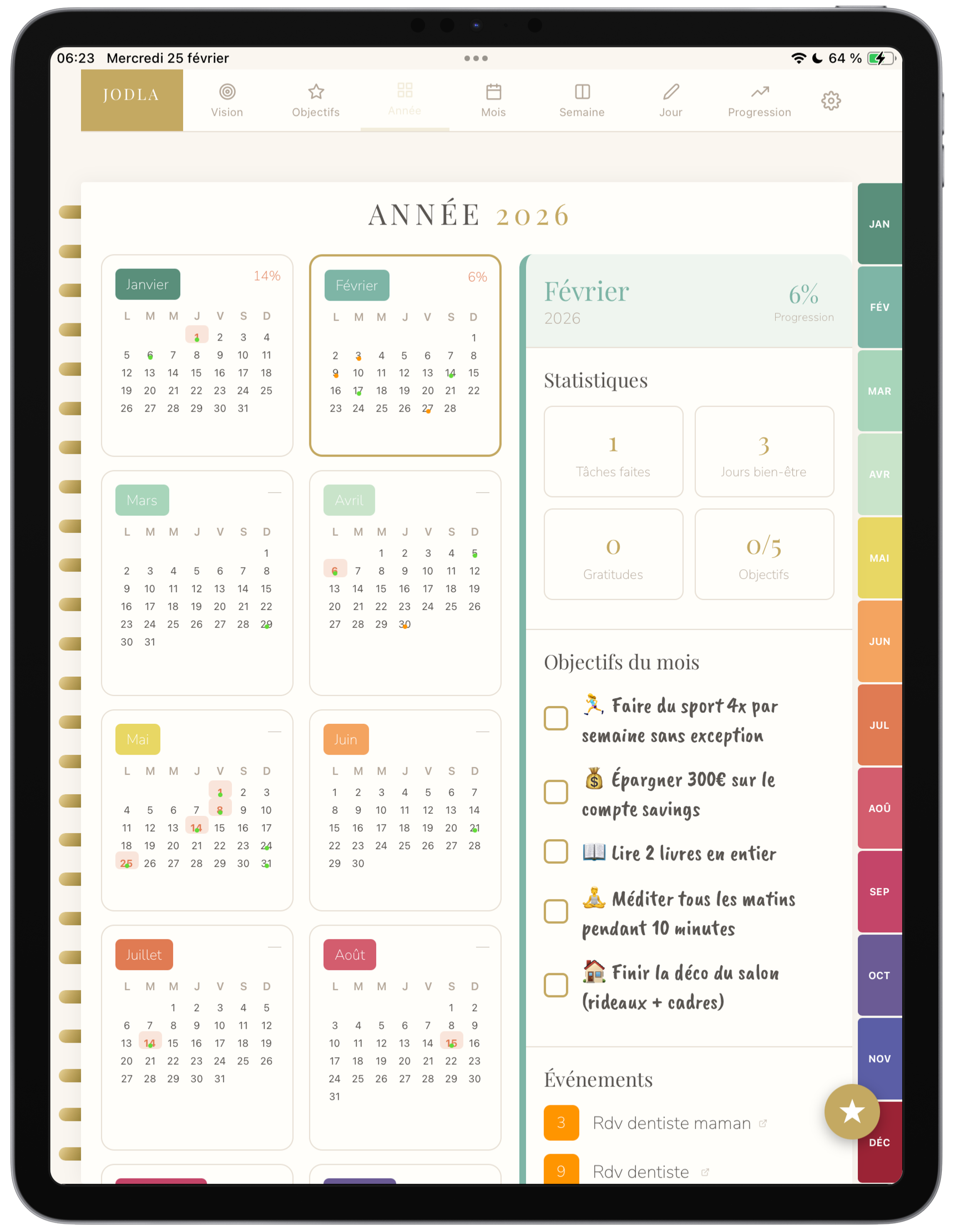 JODLA tablette vue année